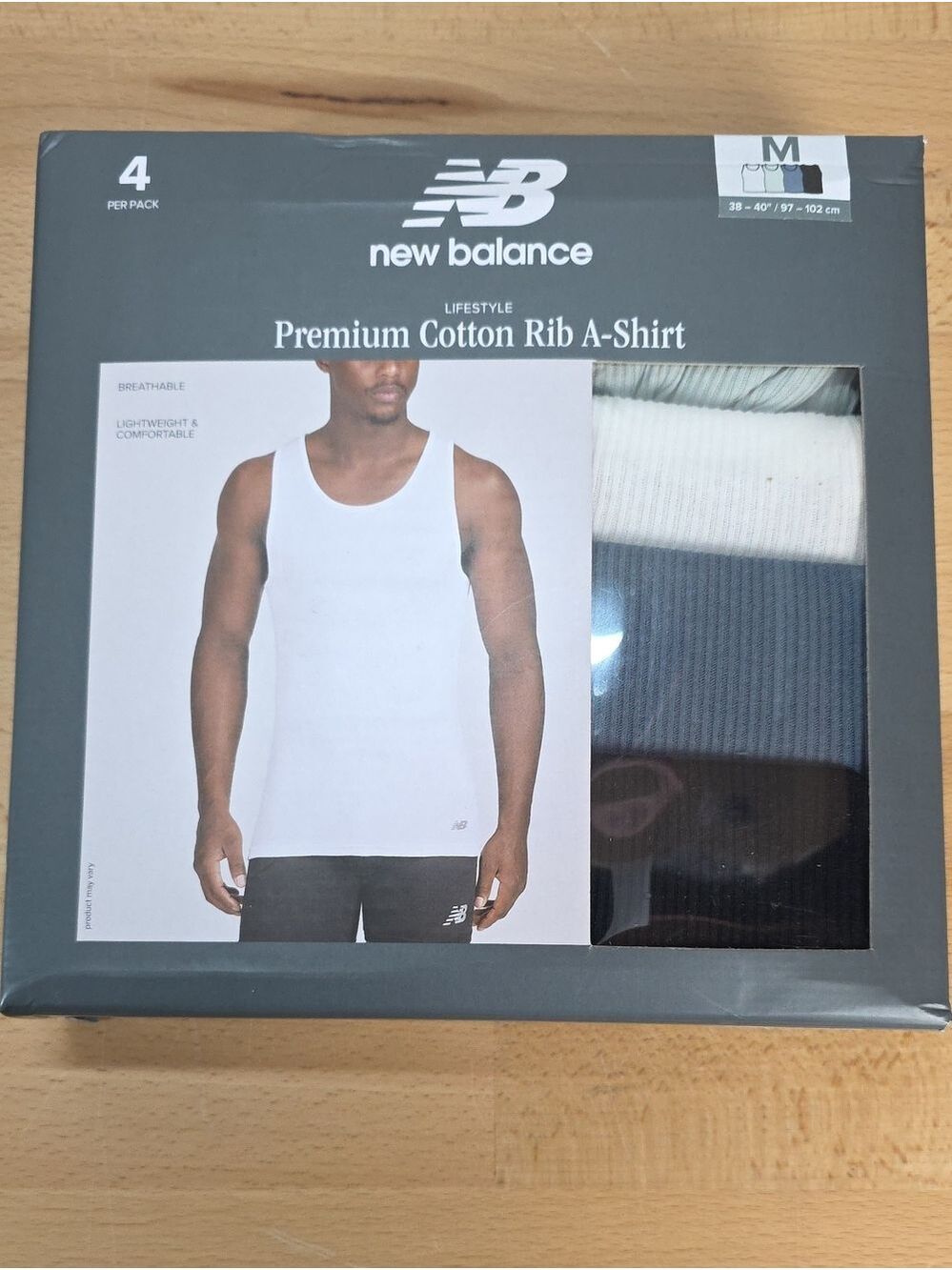 New Balance Men’s Premium Cotton Rib A-Shirts - White & Black (4 Pack) Medium